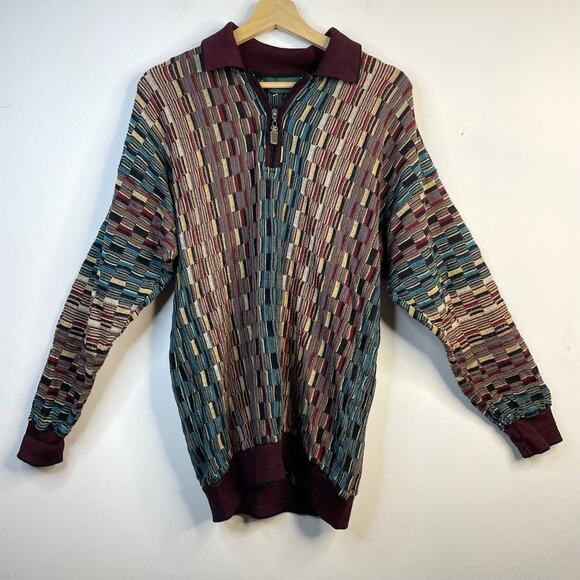 Tundra Other - Tundra Vintage Mercerized Cotton Zip Textured Grandpa Slim Fit sweater Mens L